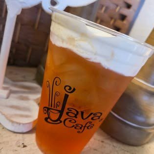 Iced tea in a Java Cafe cup