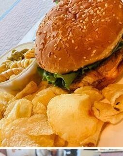 Fried chicken sandwich with homemade chips